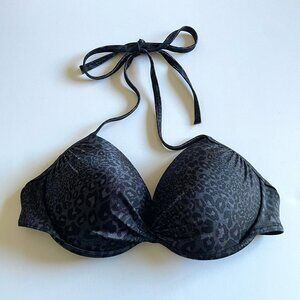 Victoria’s Secret Bikini Swimsuit Top 34D Underwire Pushup, Grey Leopard